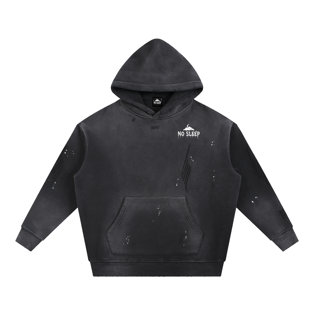 Vintage Washed Frayed Fleece Hoodie